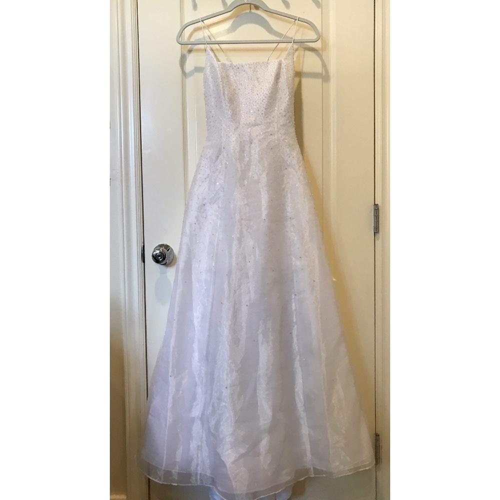 White sequined ballgown with strappy back